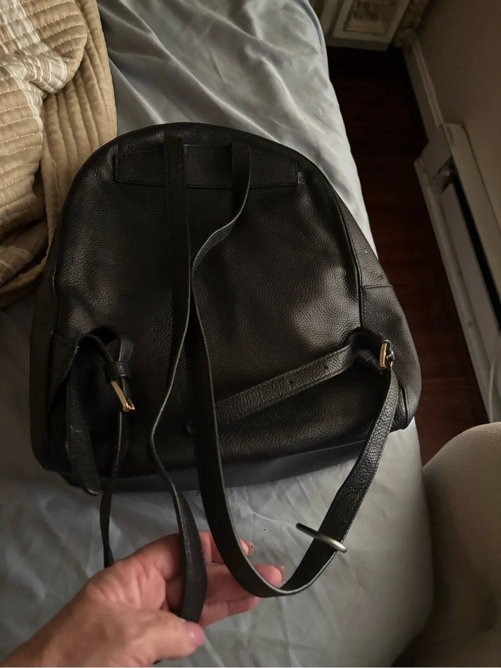 Michael Kors Black Leather Mini Backpack with Gold Hardware